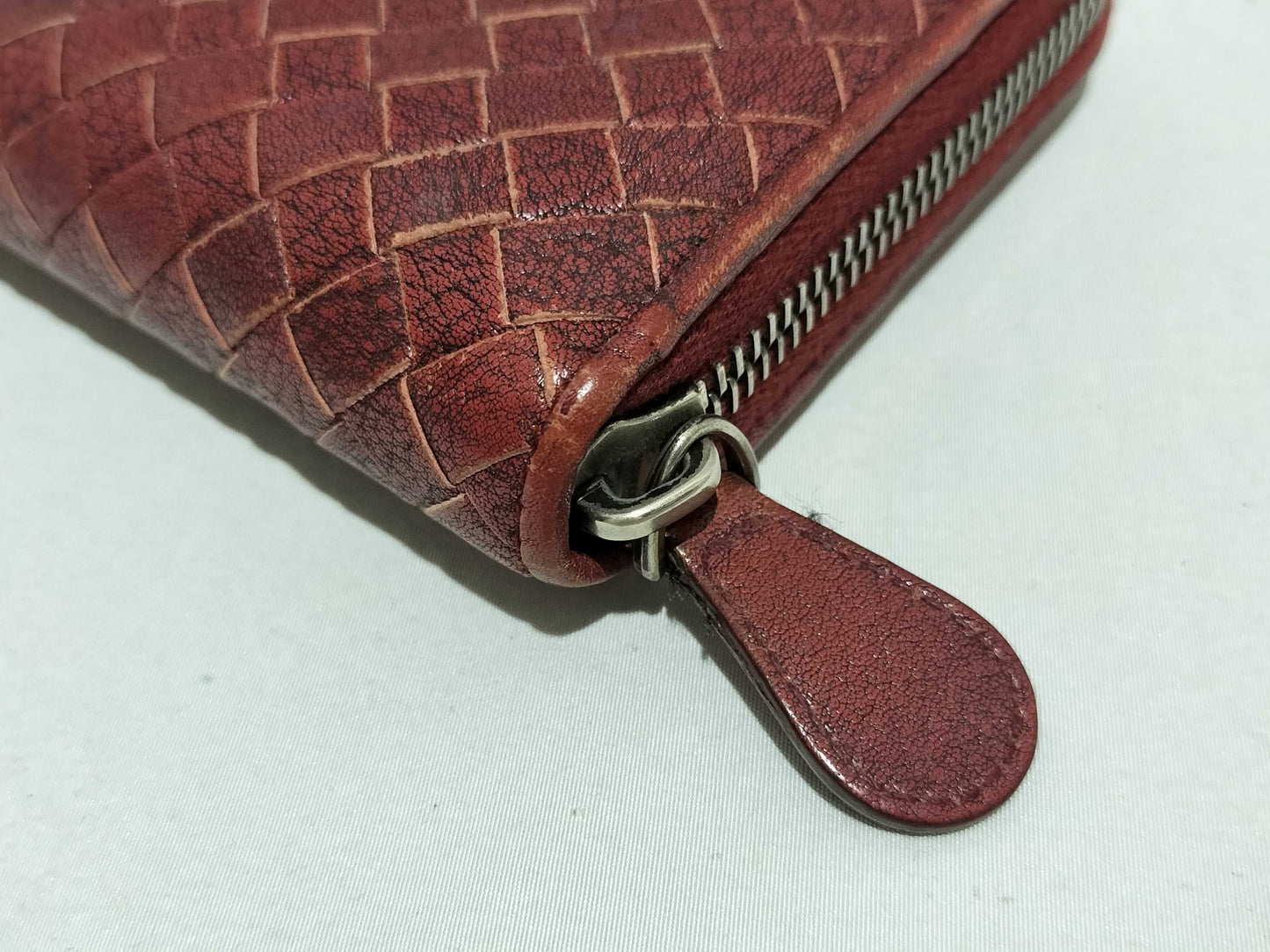 BOTTEGA VENETA Intrecciato Long Wallet, Round Leather, Red