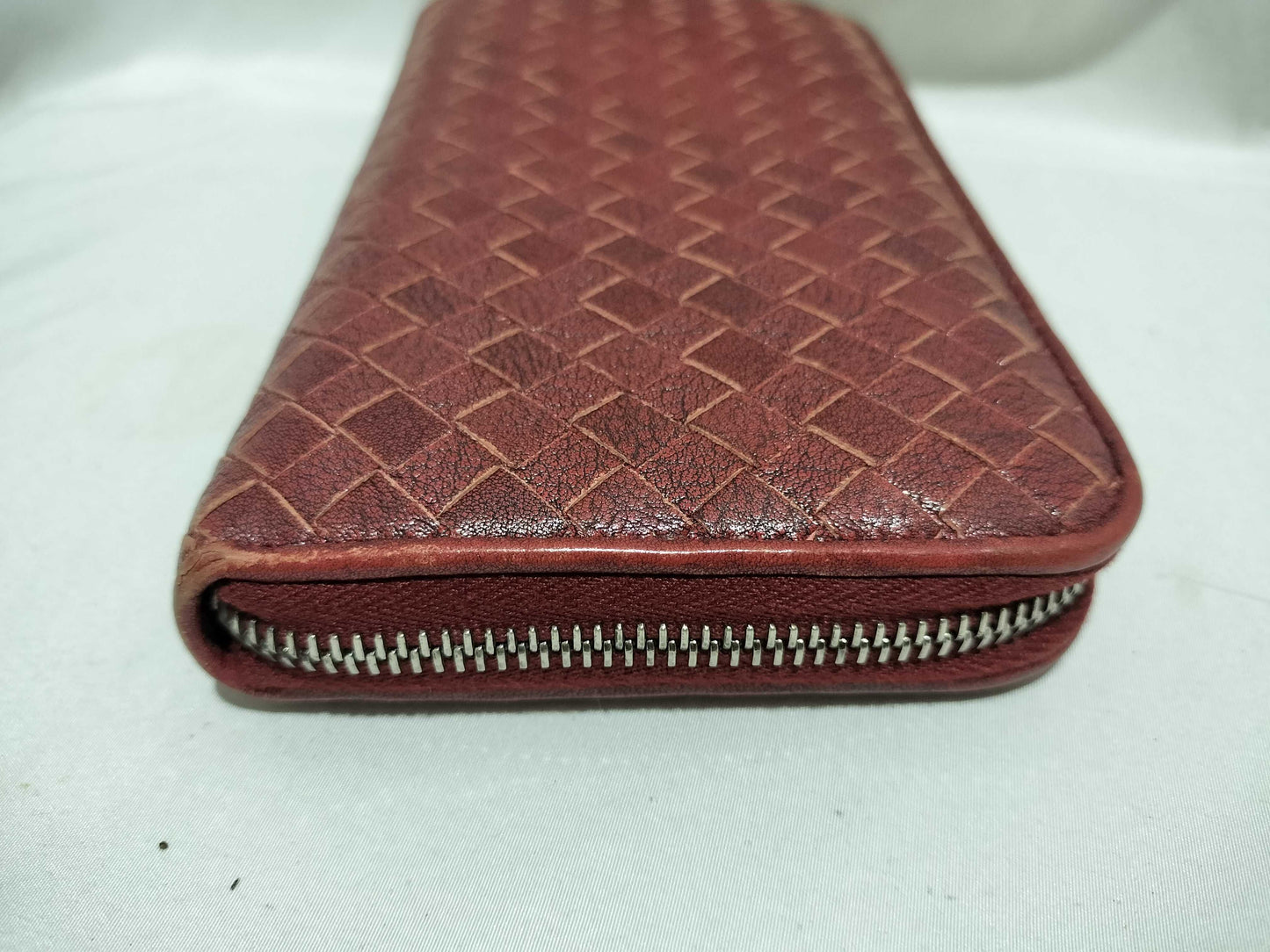 BOTTEGA VENETA Intrecciato Long Wallet, Round Leather, Red