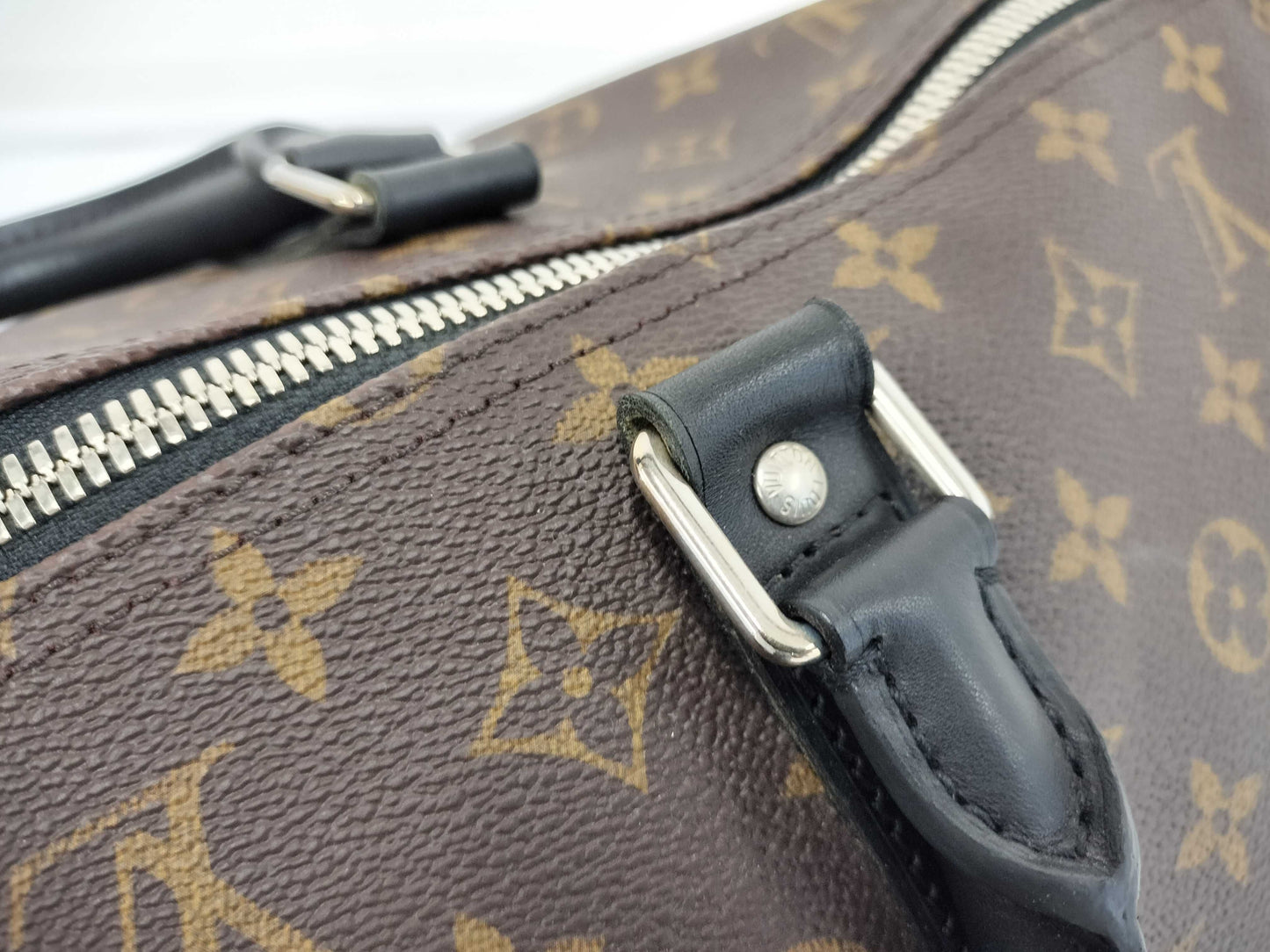 LOUIS VUITTON Monogram Macassar Keepall 55 Bandouliere Black Boston Bag M5671
