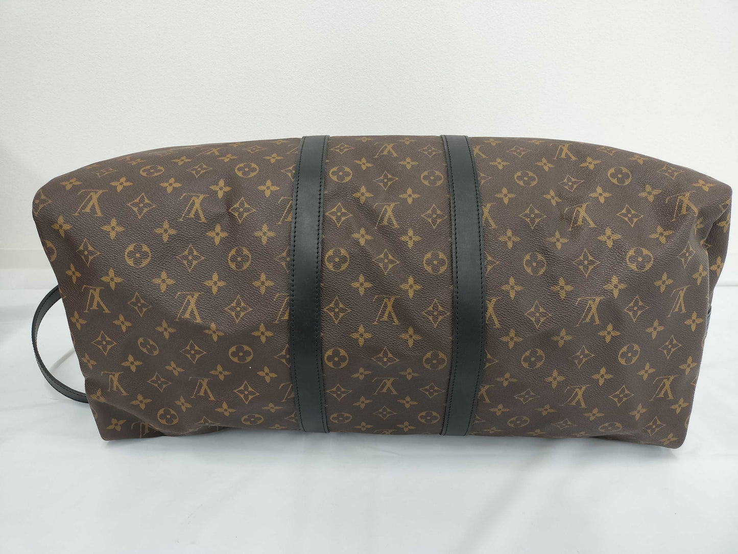 LOUIS VUITTON Monogram Macassar Keepall 55 Bandouliere Black Boston Bag M5671