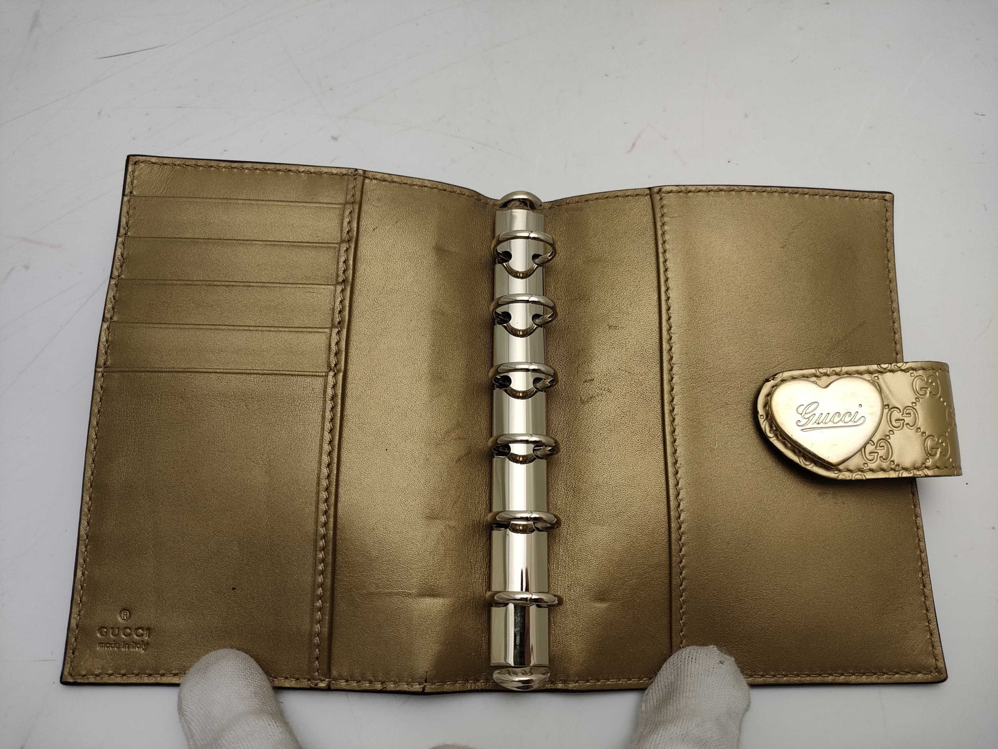 GUCCI 245946・0416/Micro GG/Heart/Notebook/Gold Notebook Cover