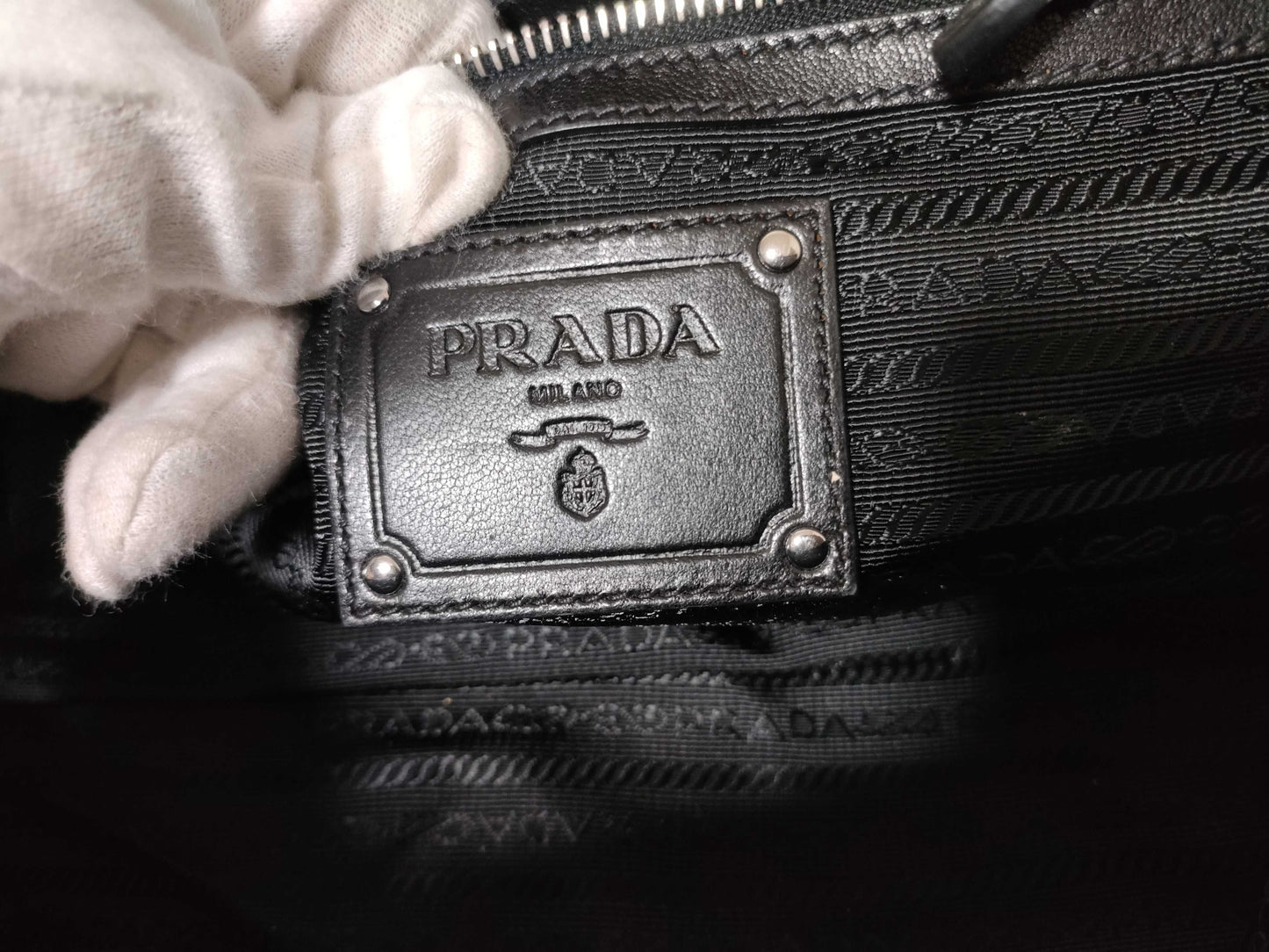 PRADA Nylon Frill Handbag Tessuto with Padlock and Key