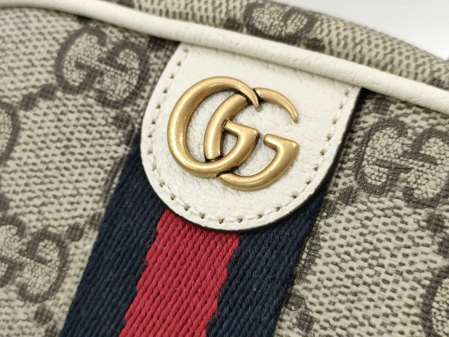 GUCCI GG Supreme 671682 Ophidia Beige x Navy Shoulder Bag