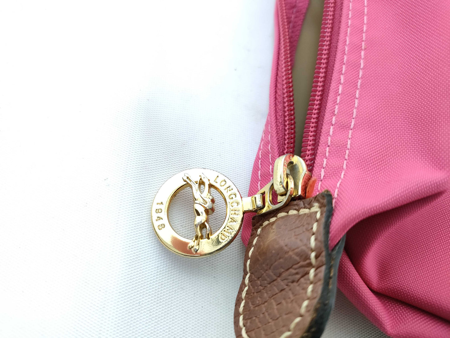 LONG CHAMP Le Pliage Pink Nylon and Leather Handbag