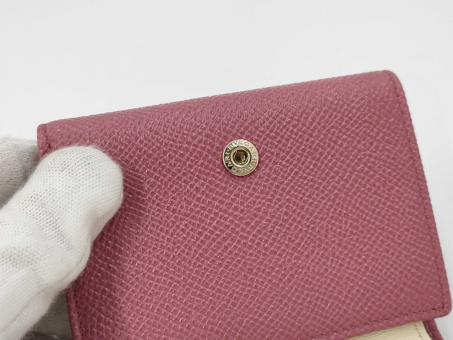 BVLGARI B.zero1 Pink Logo Clip Tri-fold Wallet