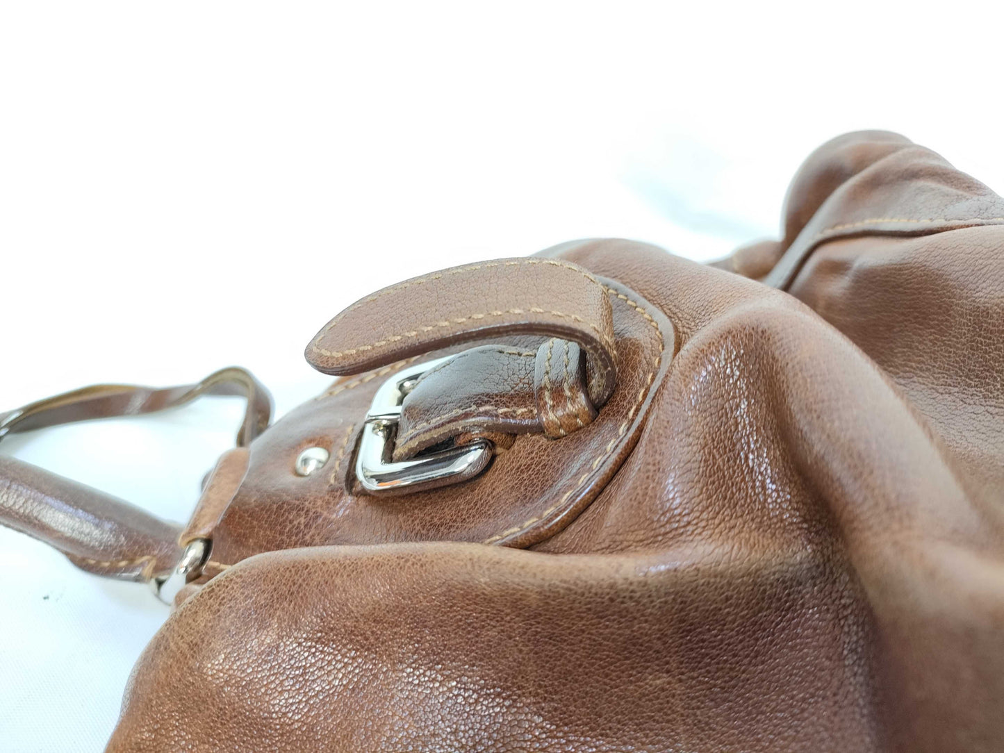 PRADA Leather Tote with Padlock, Brown Handbag