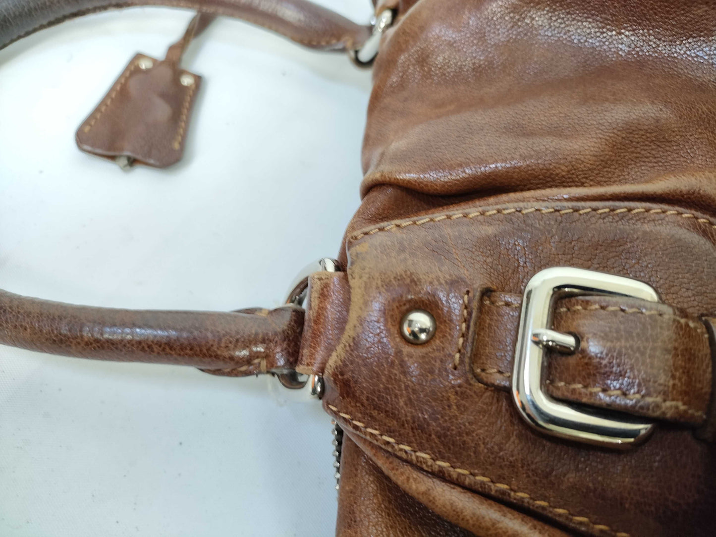 PRADA Leather Tote with Padlock, Brown Handbag