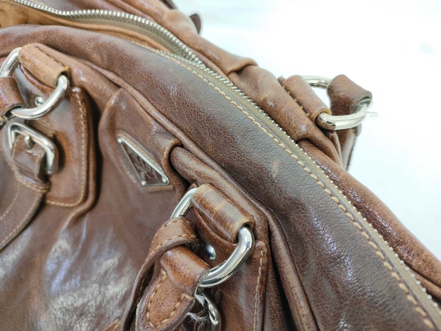 PRADA Leather Tote with Padlock, Brown Handbag