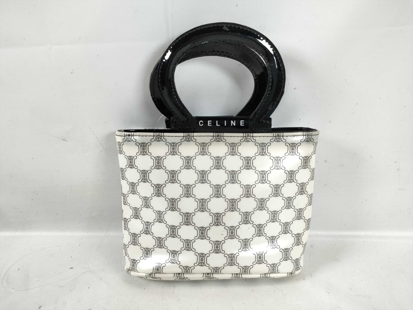 CELINE Patent Mini Handbag, White/Black