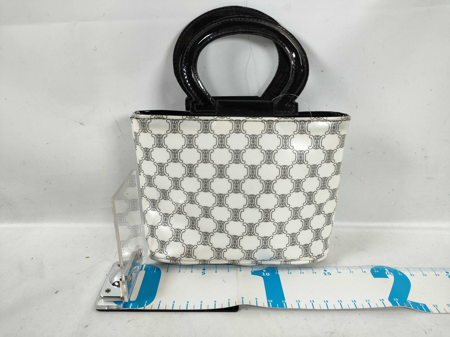 CELINE Patent Mini Handbag, White/Black