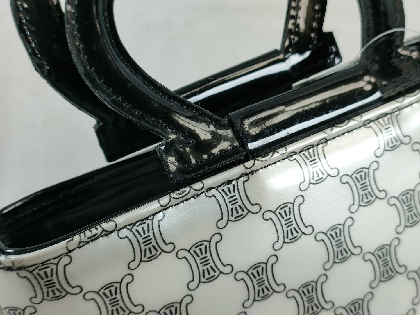 CELINE Patent Mini Handbag, White/Black