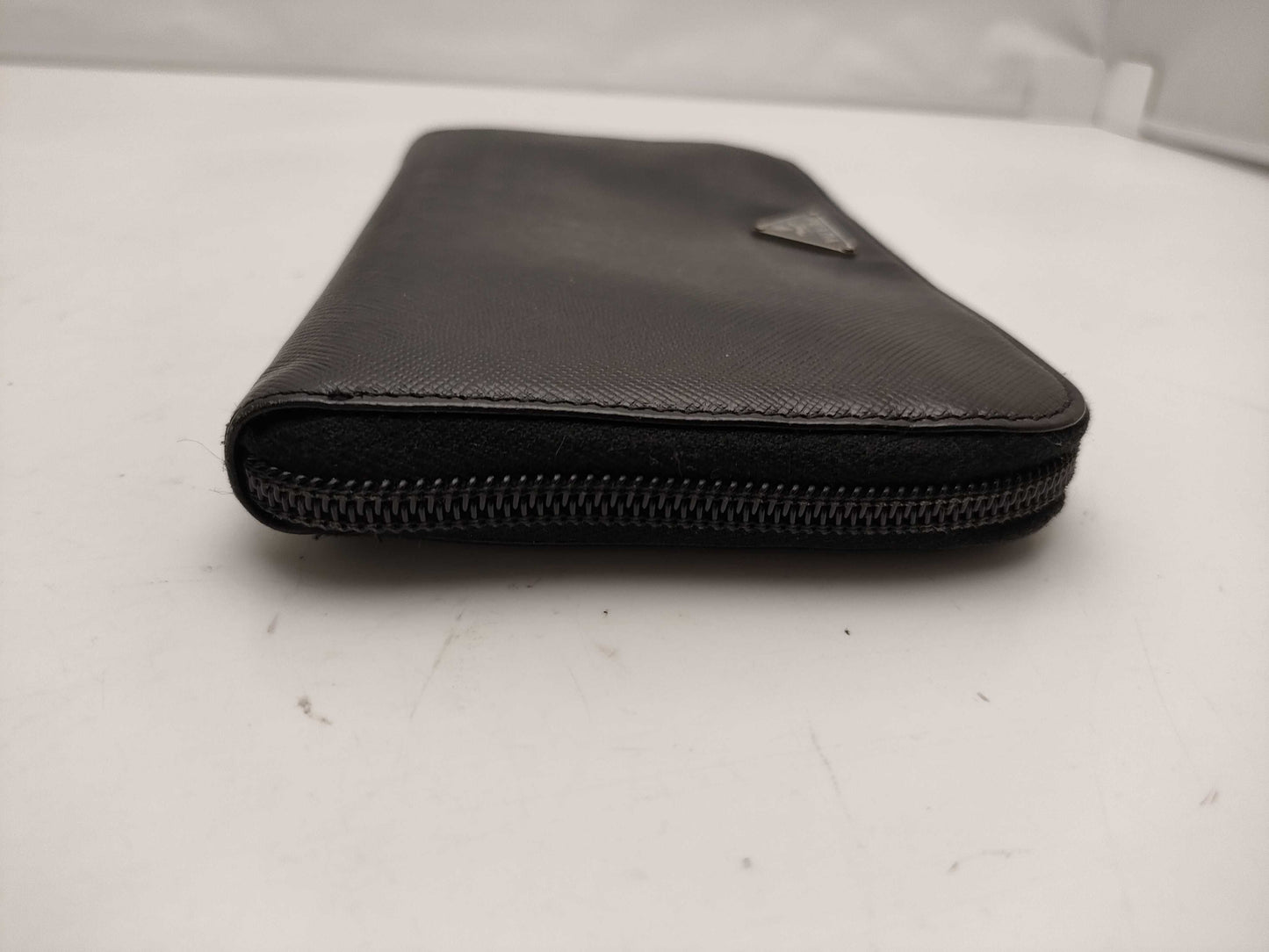 PRADA Saffiano Leather Triangle Plate Round Long Wallet