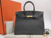 HERMES Birkin 35 handbag with GD hardware, dark gray, unclear year of manufacture stamp