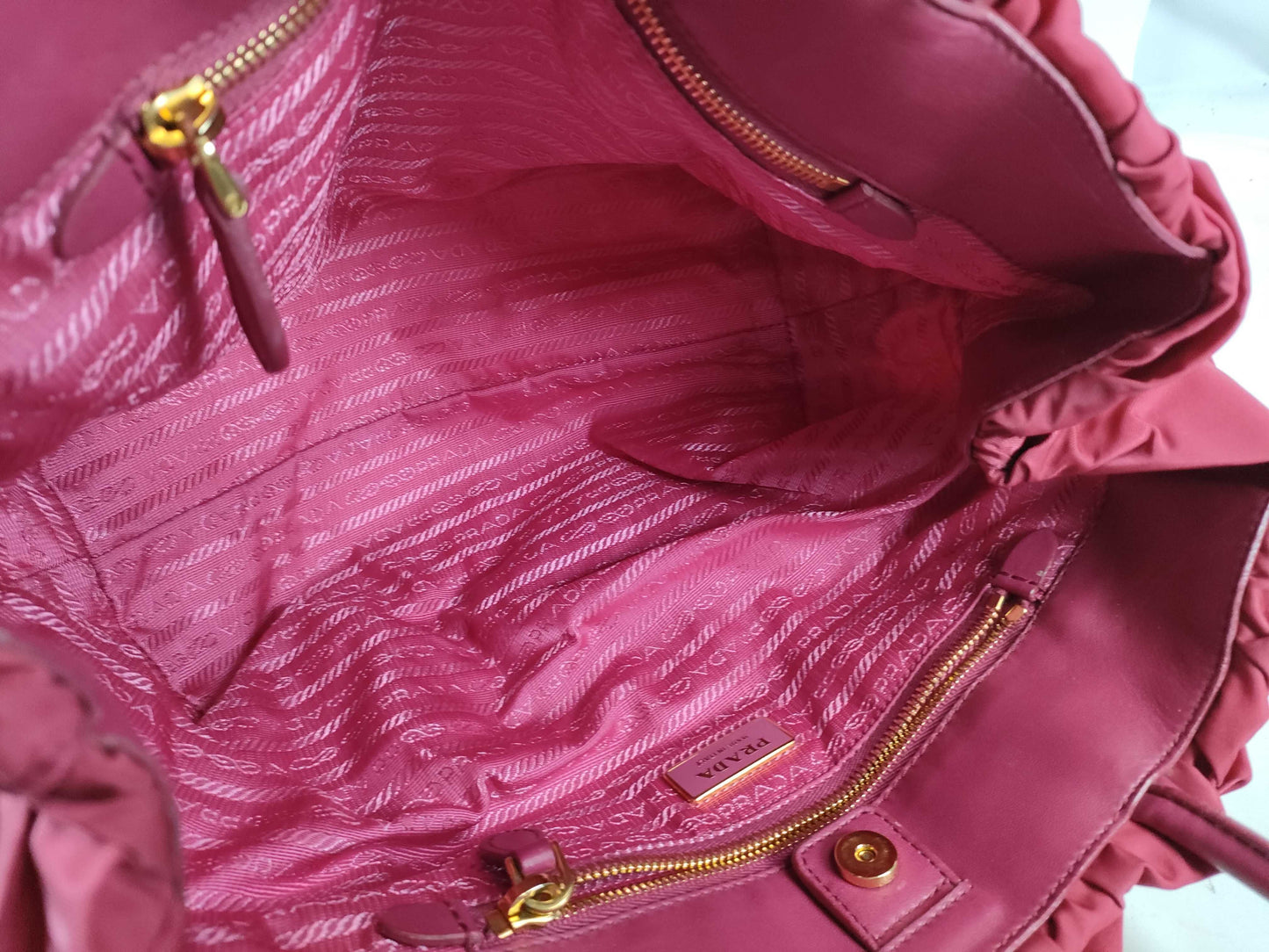PRADA Nylon Frill Tote Bag/Red Handbag