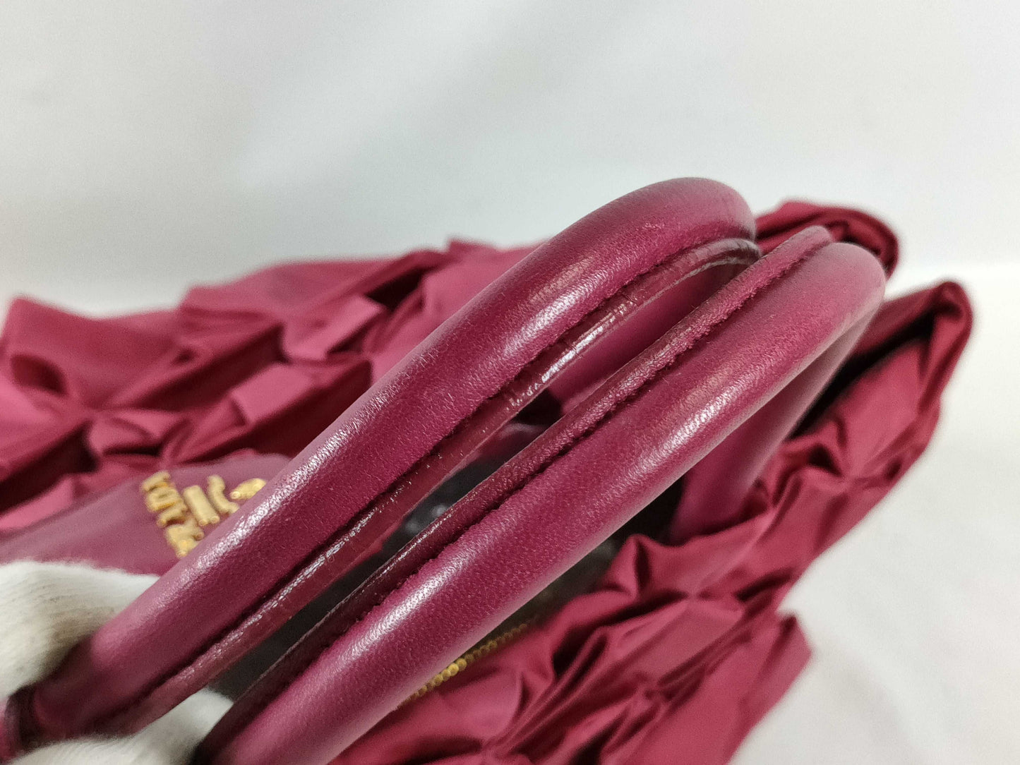 PRADA Nylon Frill Tote Bag/Red Handbag