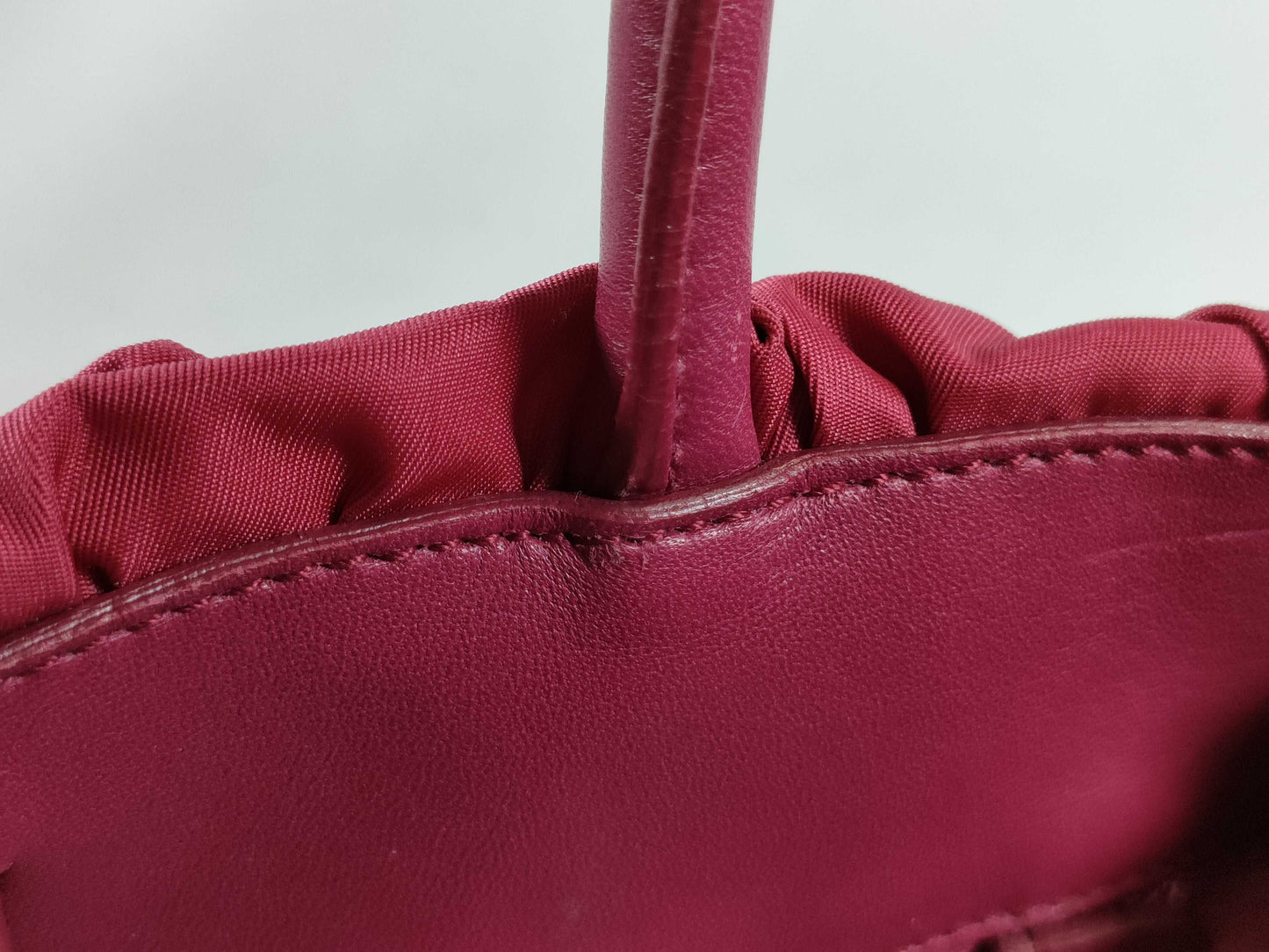 PRADA Nylon Frill Tote Bag/Red Handbag