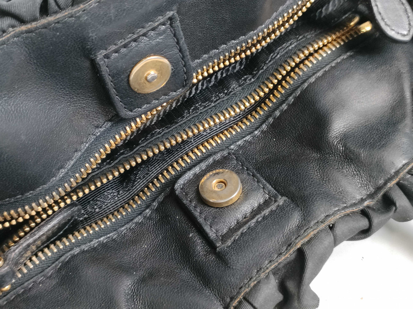 PRADA Nylon Frill Tote Bag/Black Handbag