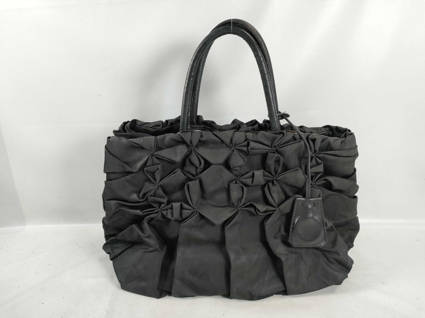 PRADA Nylon Frill Tote Bag/Black Handbag