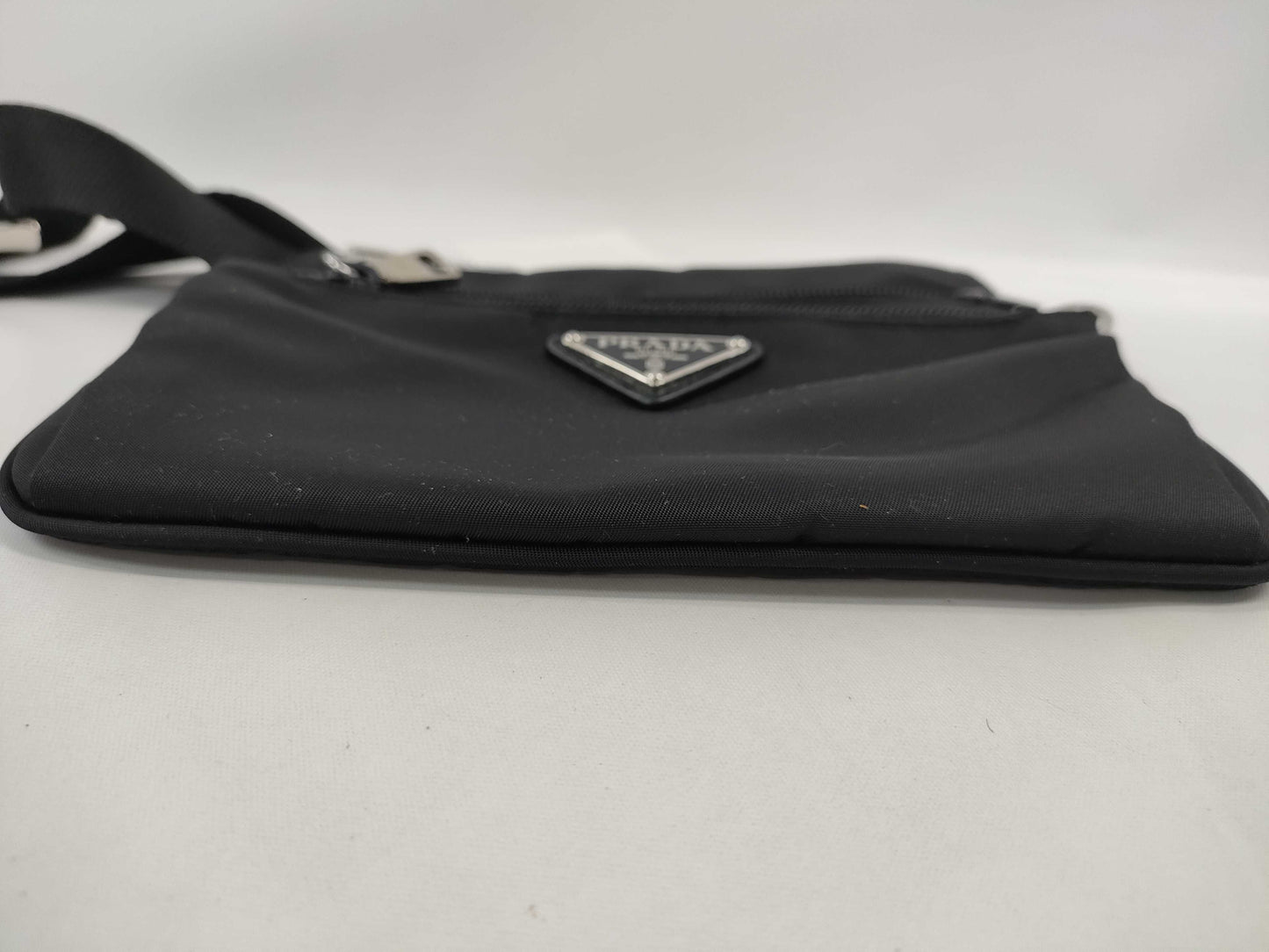 PRADA Nylon Shoulder Bag with Triangular Plate Waist Pouch
