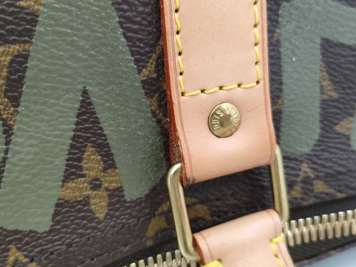 LOUIS VUITTON Monogram Graffiti Tiky Pole 50 Khaki Boston Bag