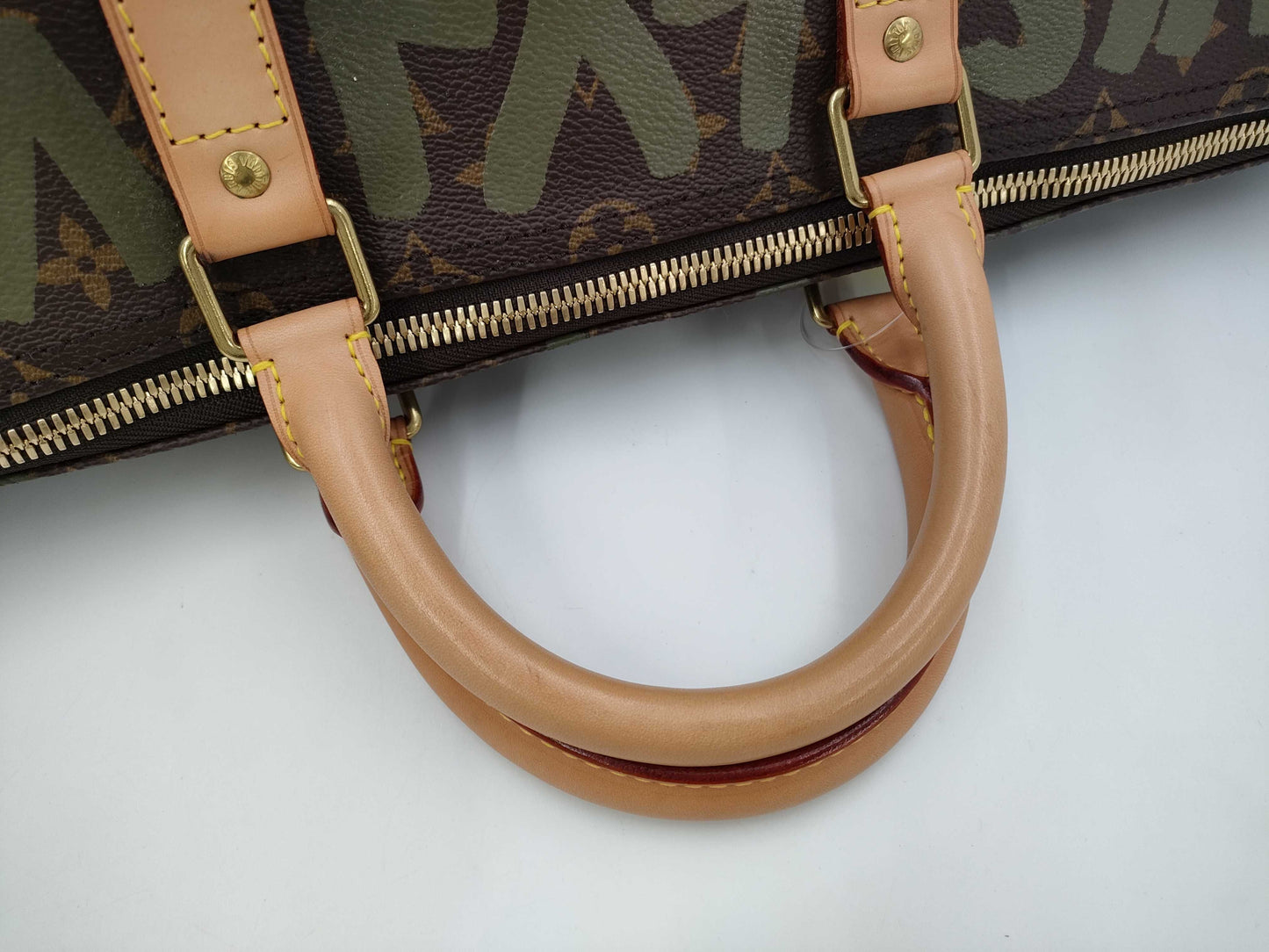 LOUIS VUITTON Monogram Graffiti Tiky Pole 50 Khaki Boston Bag