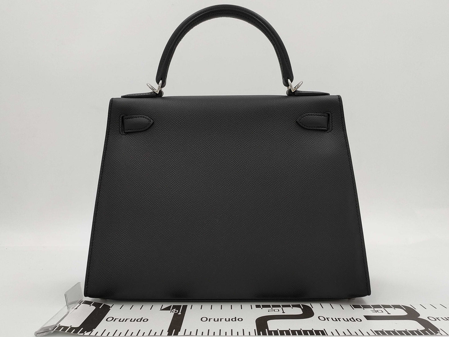 HERMES Kelly 28 Epsom Black Silver Hardware Y Stamp Handbag