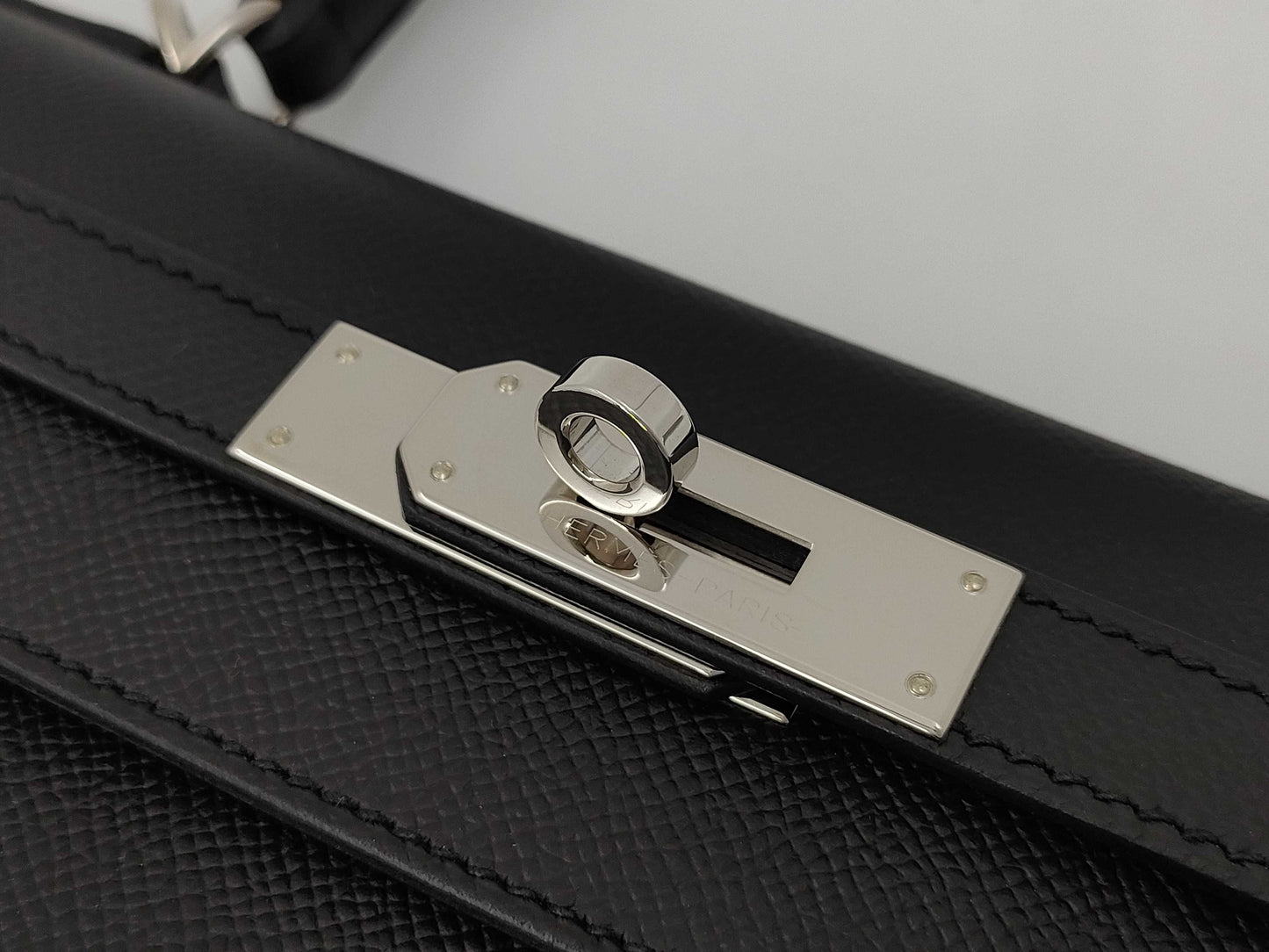 HERMES Kelly 28 Epsom Black Silver Hardware Y Stamp Handbag