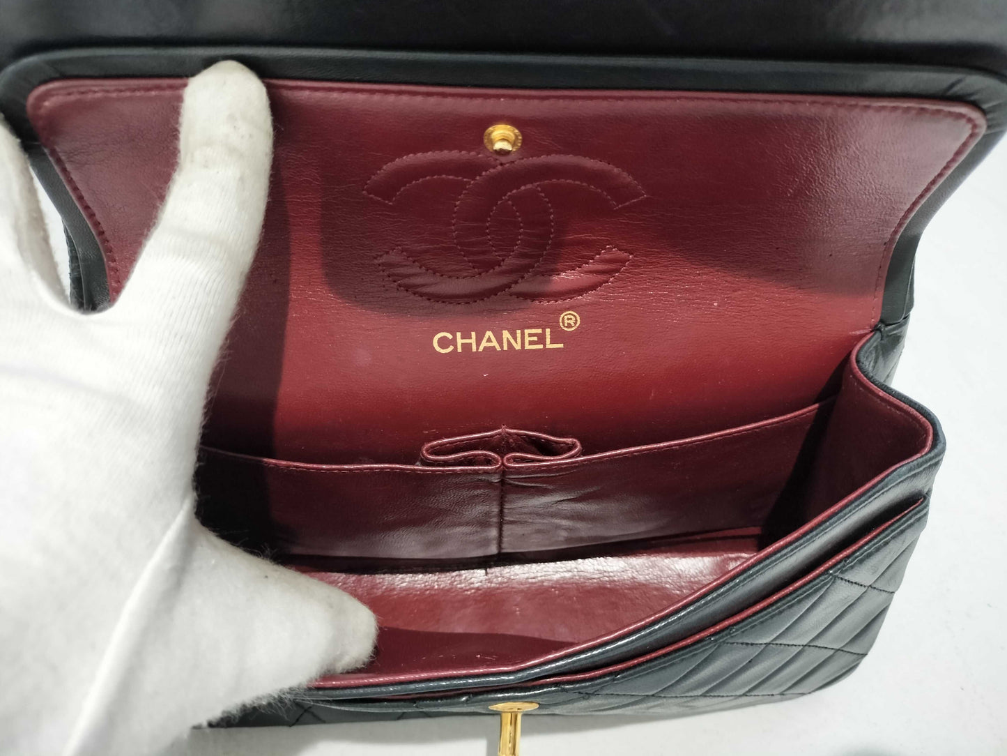 CHANEL Lambskin Double Flap Matelasse Chain Shoulder Bag