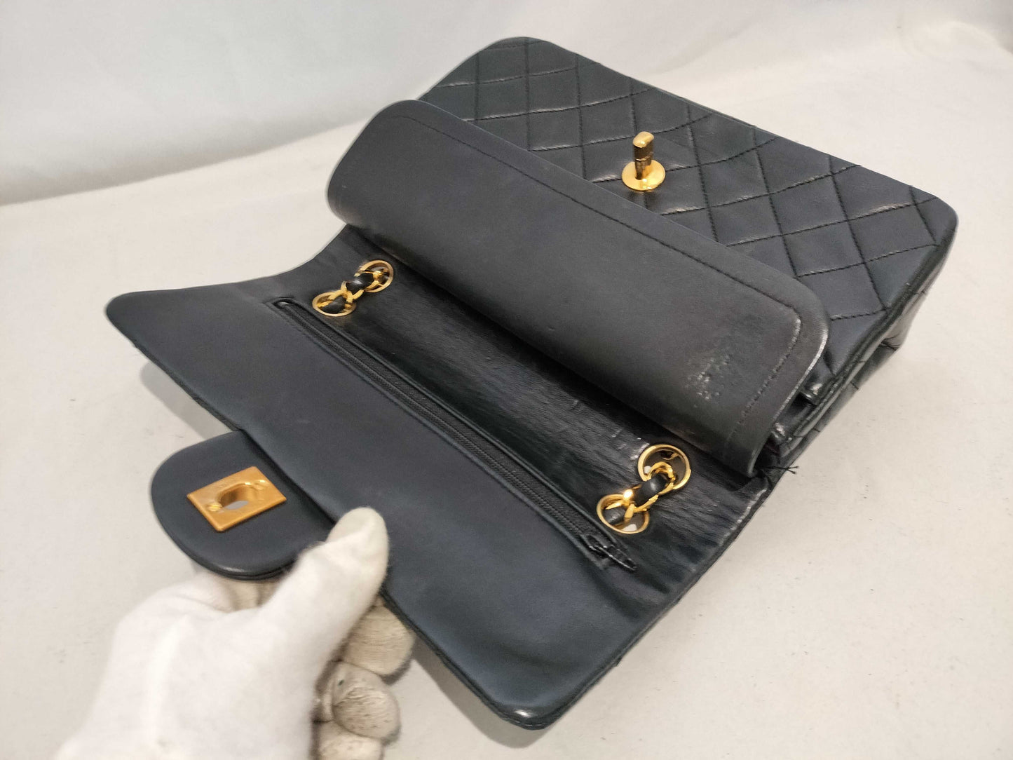 CHANEL Lambskin Double Flap Matelasse Chain Shoulder Bag