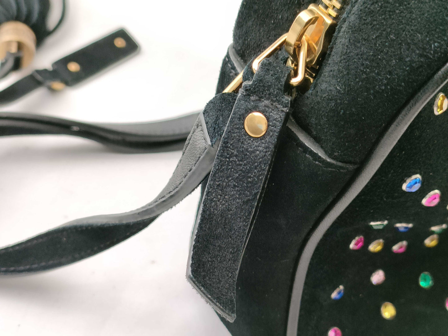 Yves Saint Laurent Suede Rhinestone Fringe Shoulder Bag