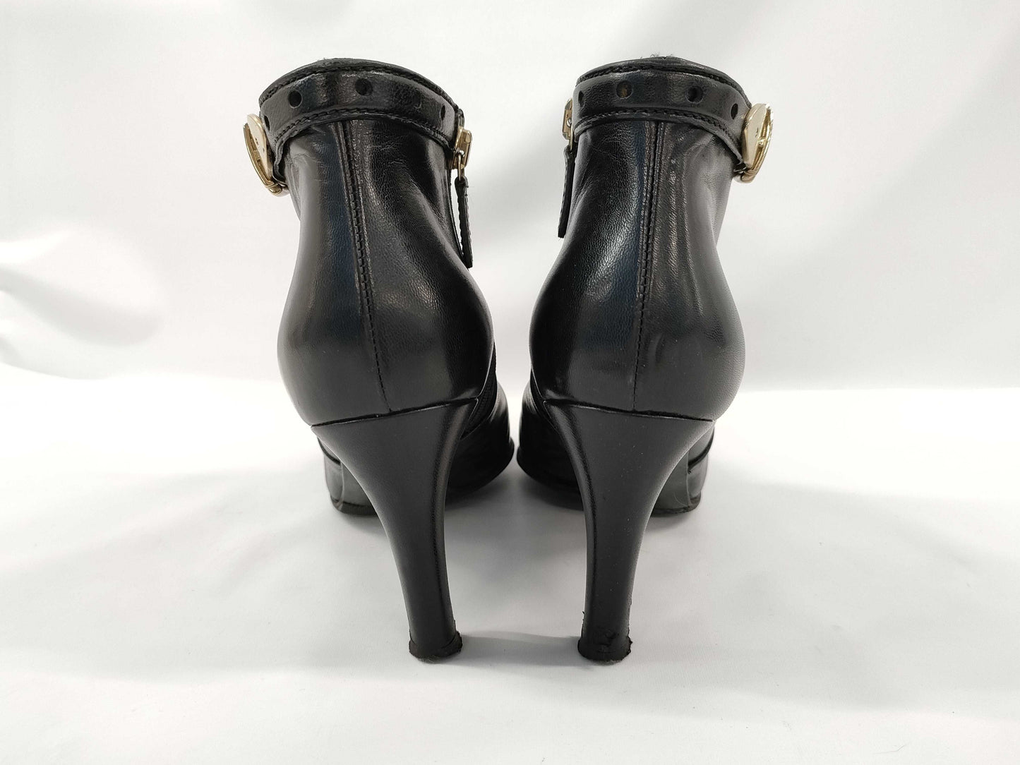 GUCCI Leather Heel Belt Motif Black Other Shoes