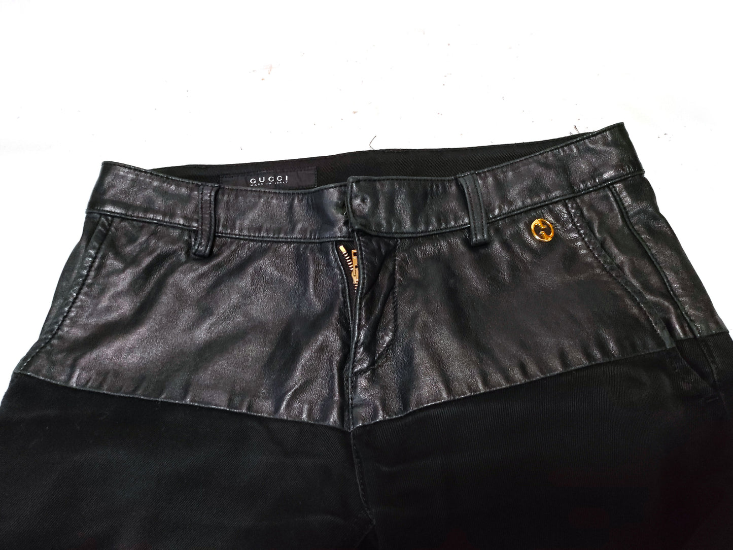GUCCI Leather x Cotton Contrast Pants