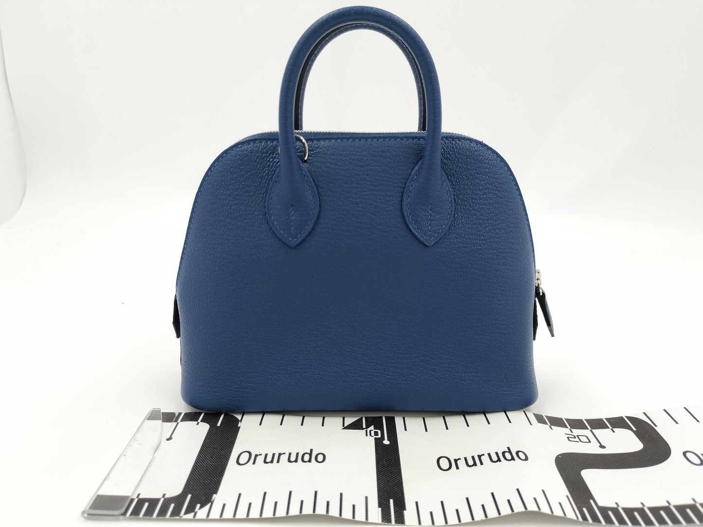 HERMES Bolide Mini Bolide Blue Tie Handbag with Stamped Silver Hardware