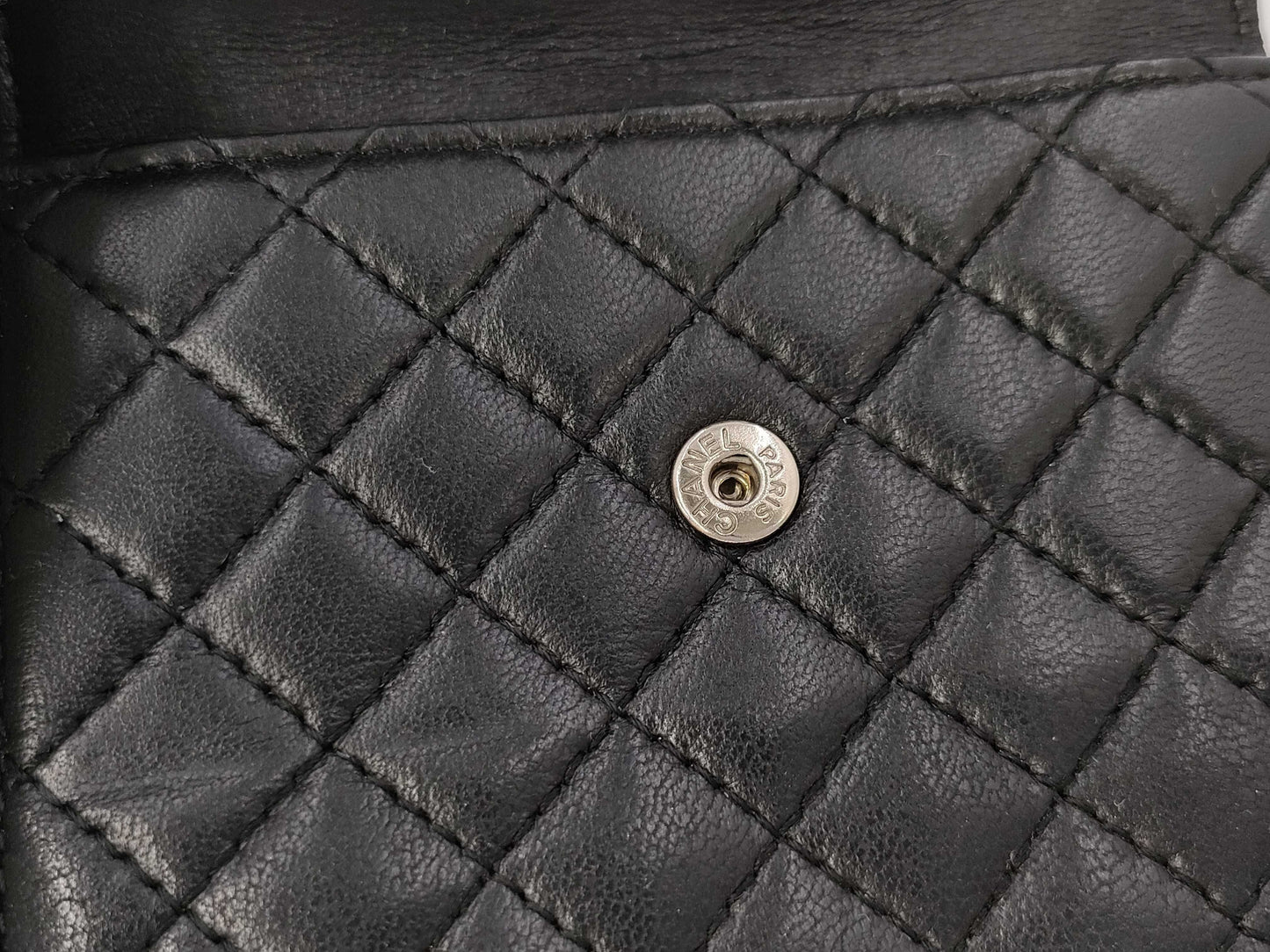 CHANEL Lamb Black Pink Folding Wallet