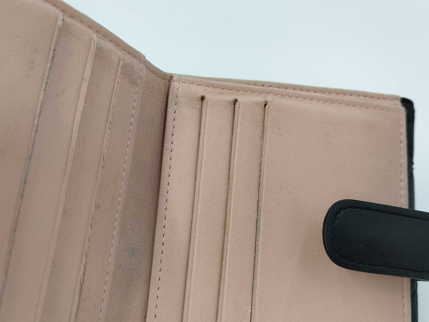 CHANEL Lamb Black Pink Folding Wallet