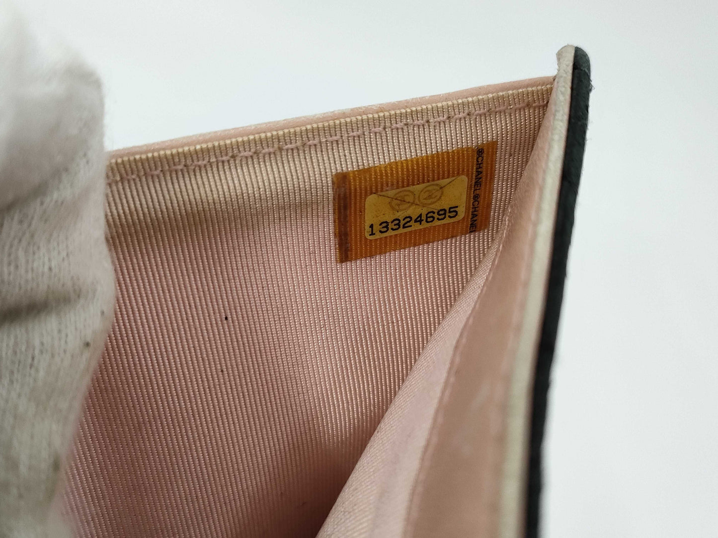 CHANEL Lamb Black Pink Folding Wallet