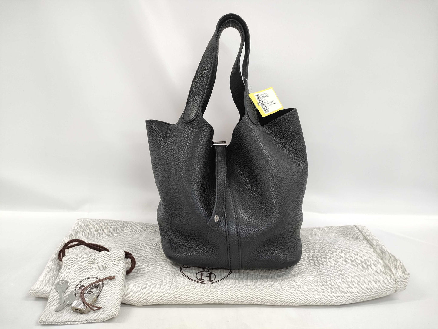 HERMES Picotin Taurillon Noir Handbag with Silver Hardware and O Stamp