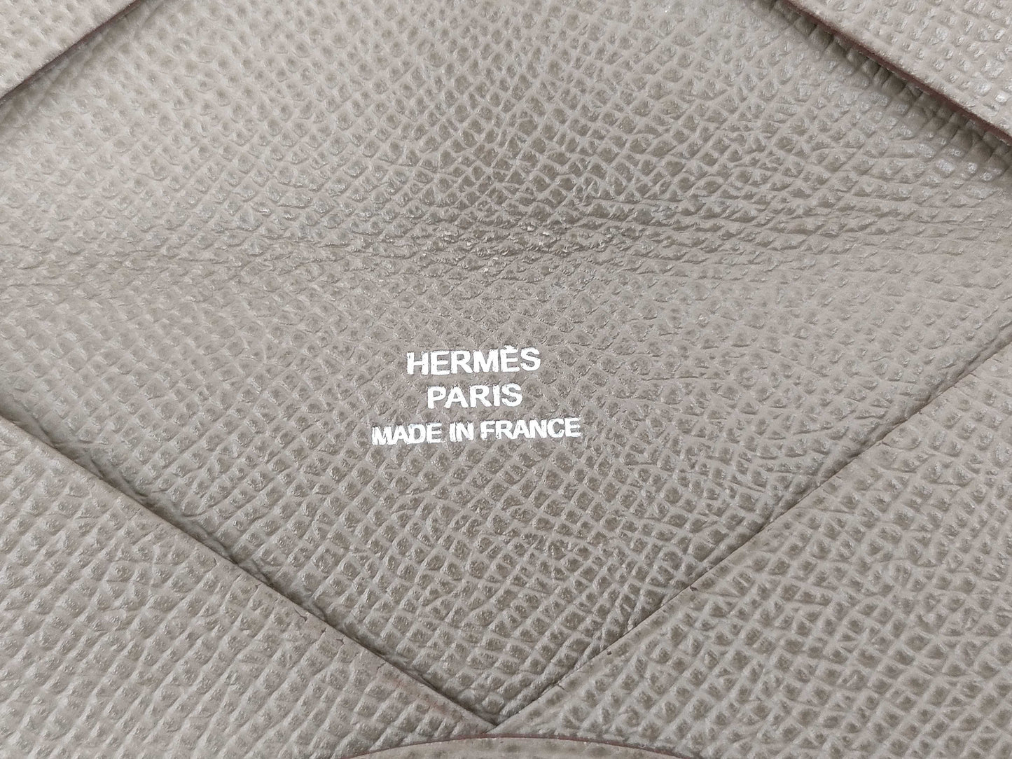 HERMES Card Case □P Engraved Etoupe Card Case, Pass Case, Business Card Case
