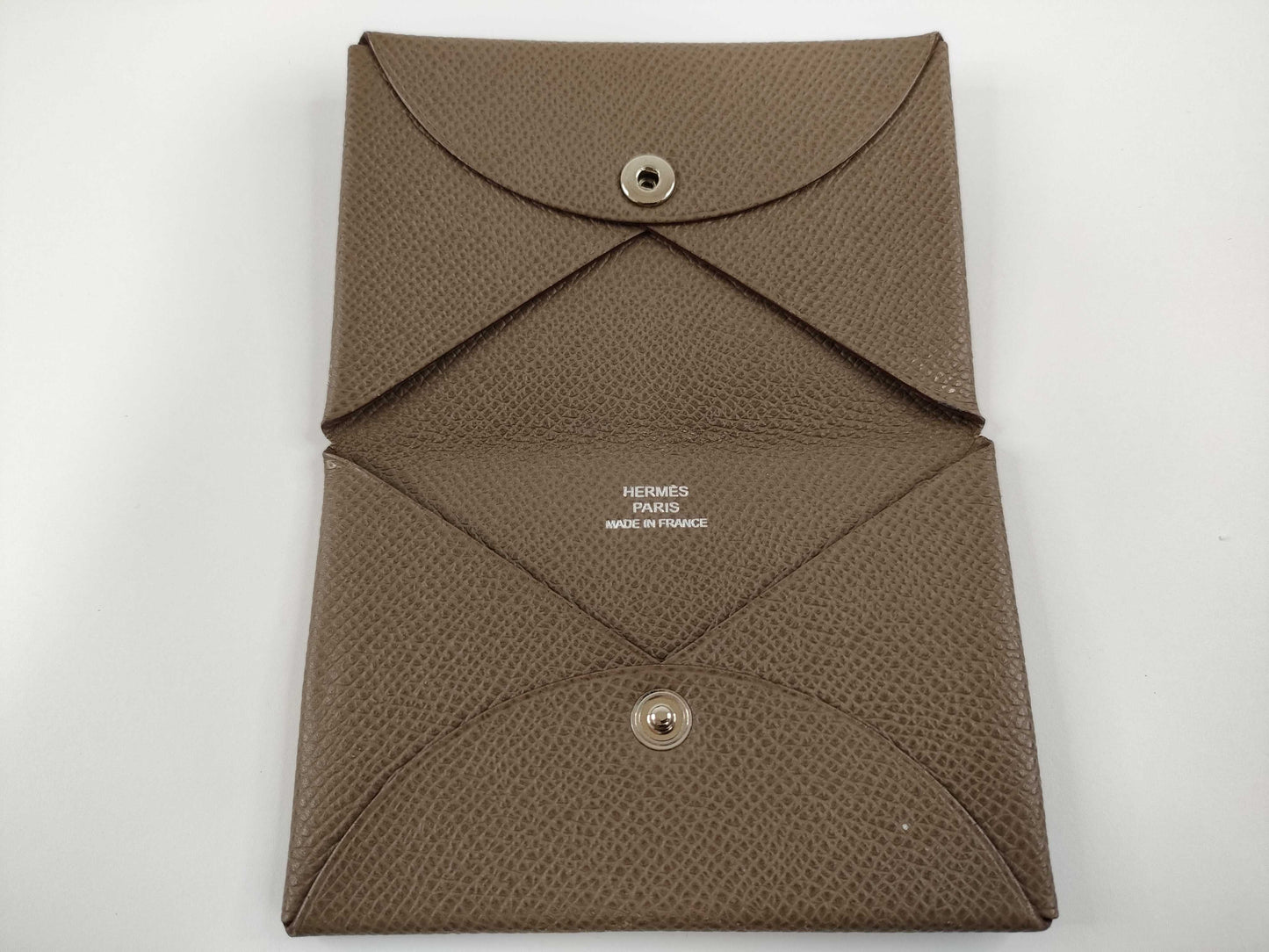 HERMES Card Case □P Engraved Etoupe Card Case, Pass Case, Business Card Case