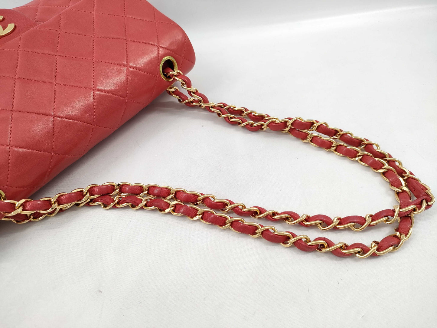 CHANEL 5242324 Lambskin Matelasse 23 Red GD Hardware Double Flap Shoulder Bag