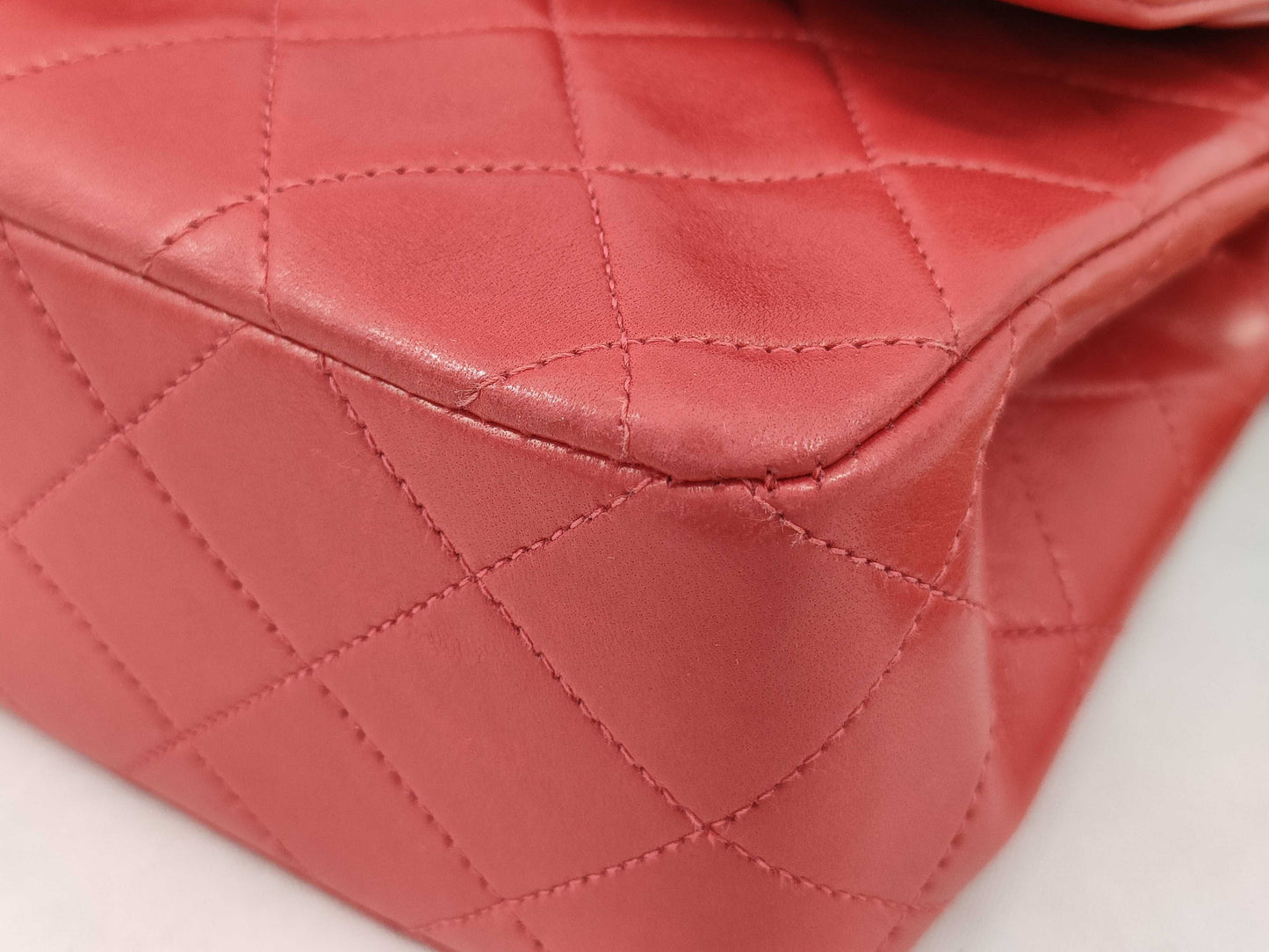 CHANEL 5242324 Lambskin Matelasse 23 Red GD Hardware Double Flap Shoulder Bag