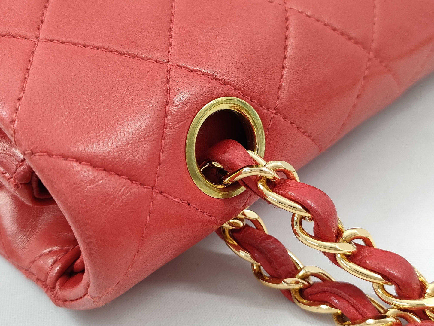 CHANEL 5242324 Lambskin Matelasse 23 Red GD Hardware Double Flap Shoulder Bag