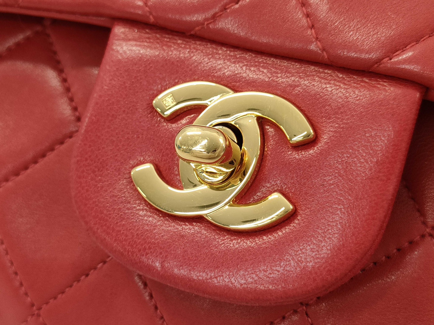 CHANEL 5242324 Lambskin Matelasse 23 Red GD Hardware Double Flap Shoulder Bag