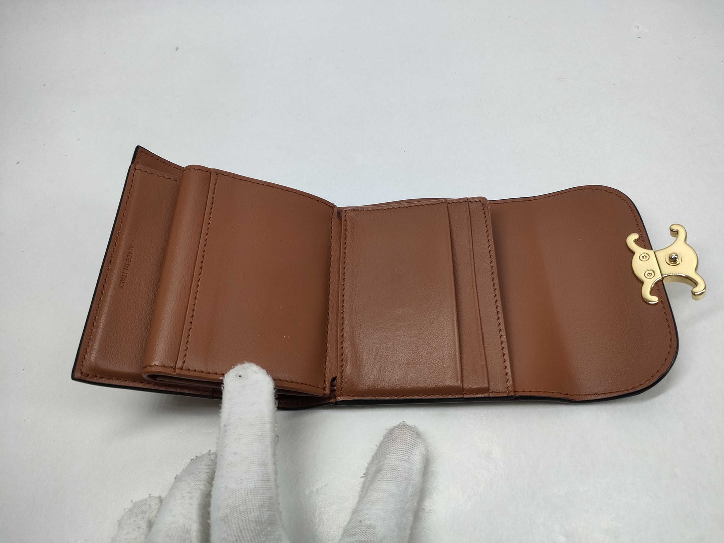CELINE Triomphe Small Tri-fold Wallet in Leather