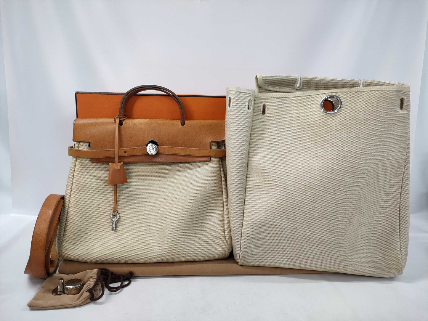 HERMES Airbag Ad PM Toile Silver Hardware B Engraving Interchangeable Bag, Clasp Included Handbag