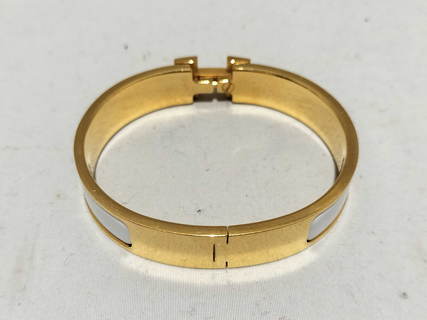 HERMES Click Clack PM/White/Gold Bracelet/Bangle