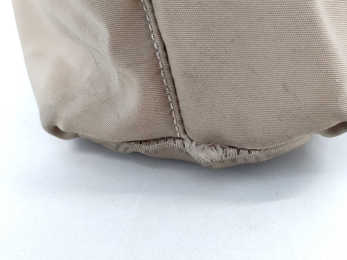 PRADA Nylon Hand Tote Bag/Beige/Silver Hardware/Triangle Plate Tote Bag
