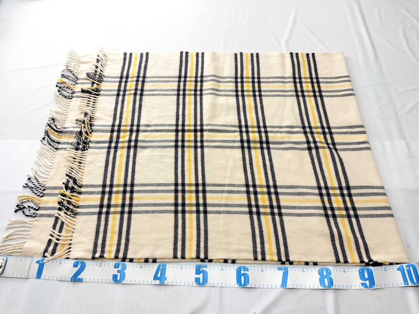 HERMES 100% Cashmere Scarf Check Pattern *One logo leather tag is missing Other Apparel