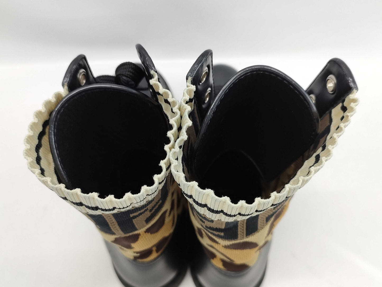 FENDI 8T6780 Leopard Animal FF Zucca Lace-up Boots Other Shoes