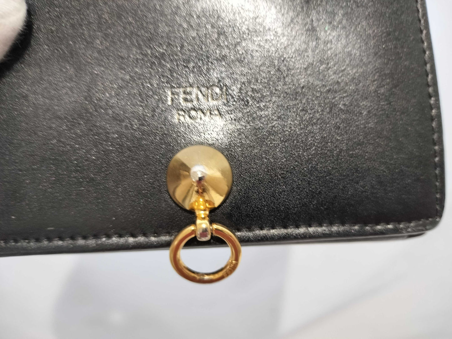FENDI Leather Studded Folding Wallet Black Wallet
